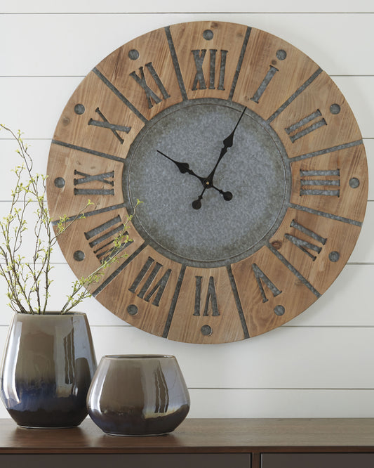 Bradenton Furniture Outlet - Ashley Furniture - Payson Wall Decor - Wall Clock / Antique Gray/Natural - A8010076