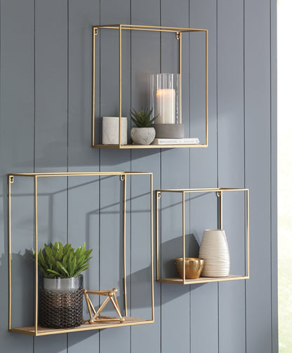 Bradenton Furniture Outlet - Ashley Furniture - Efharis Wall Decor - Wall Shelf Set (3/CN) / Natural/Gold Finish - A8010107