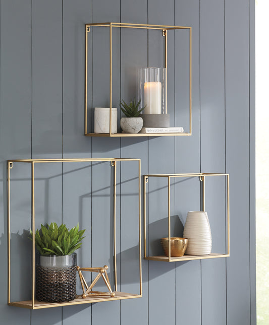 Bradenton Furniture Outlet - Ashley Furniture - Efharis Wall Decor - Wall Shelf Set (3/CN) / Natural/Gold Finish - A8010107