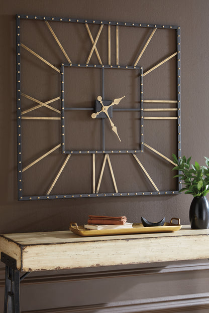 Bradenton Furniture Outlet - Ashley Furniture - Thames Wall Decor - Wall Clock / Black/Gold Finish - A8010112