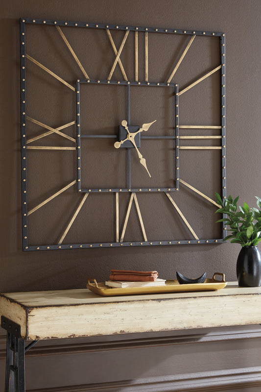 Bradenton Furniture Outlet - Ashley Furniture - Thames Wall Decor - Wall Clock / Black/Gold Finish - A8010112