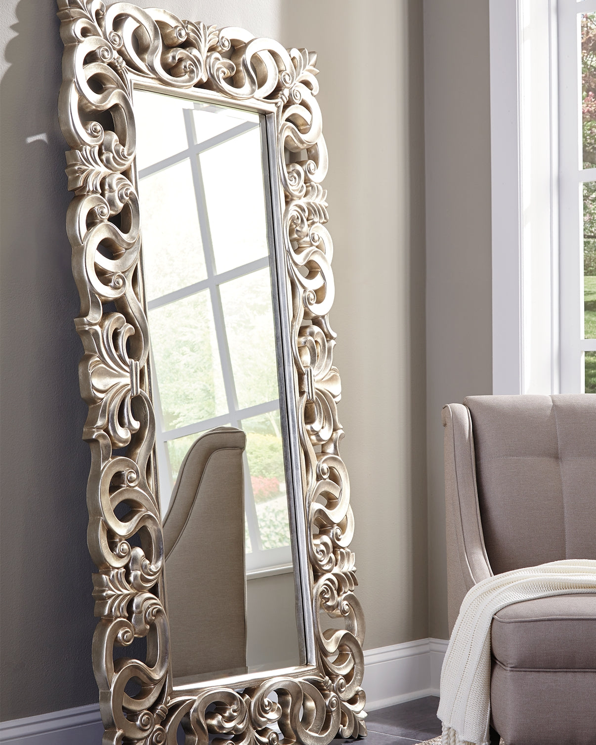 Bradenton Furniture Outlet - Ashley Furniture - Lucia Mirror - Floor Mirror / Antique Silver Finish - A8010123