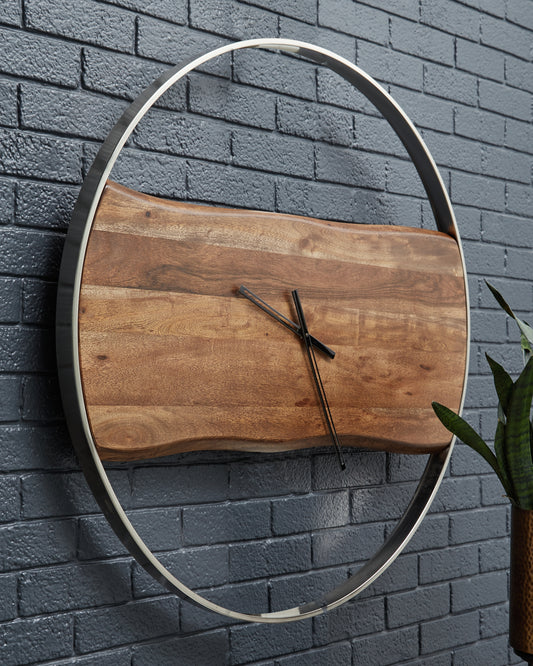 Bradenton Furniture Outlet - Ashley Furniture - Panchali Wall Decor - Wall Clock / Brown/Silver Finish - A8010198