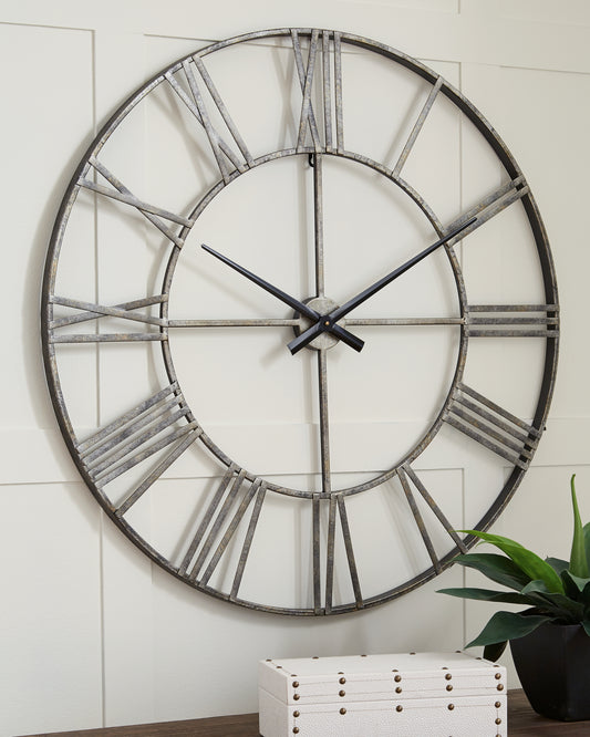 Bradenton Furniture Outlet - Ashley Furniture - Paquita Wall Decor - Wall Clock / Antique Silver - A8010237
