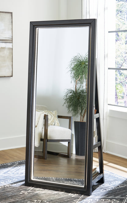 Bradenton Furniture Outlet - Ashley Furniture - Evesen Mirror - Floor Standing Mirror/Storage / Black - A8010384