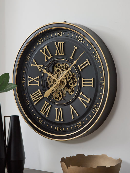 Bradenton Furniture Outlet - Ashley Furniture - Dairton Wall Decor - Wall Clock / Black/Gold Finish - A8010385