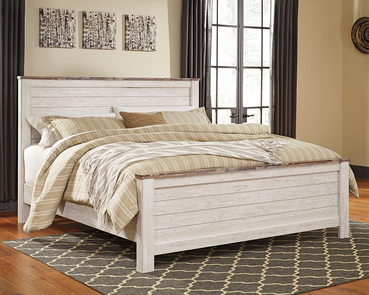 Bradenton Furniture Outlet - Ashley Furniture - Willowton Bedroom - Queen Panel Bed / Whitewash - B267B8