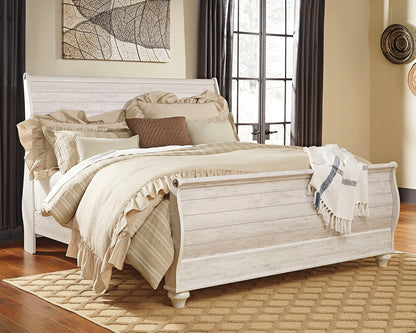 Bradenton Furniture Outlet - Ashley Furniture - Willowton Bedroom - King Sleigh Bed / Whitewash - B267B11