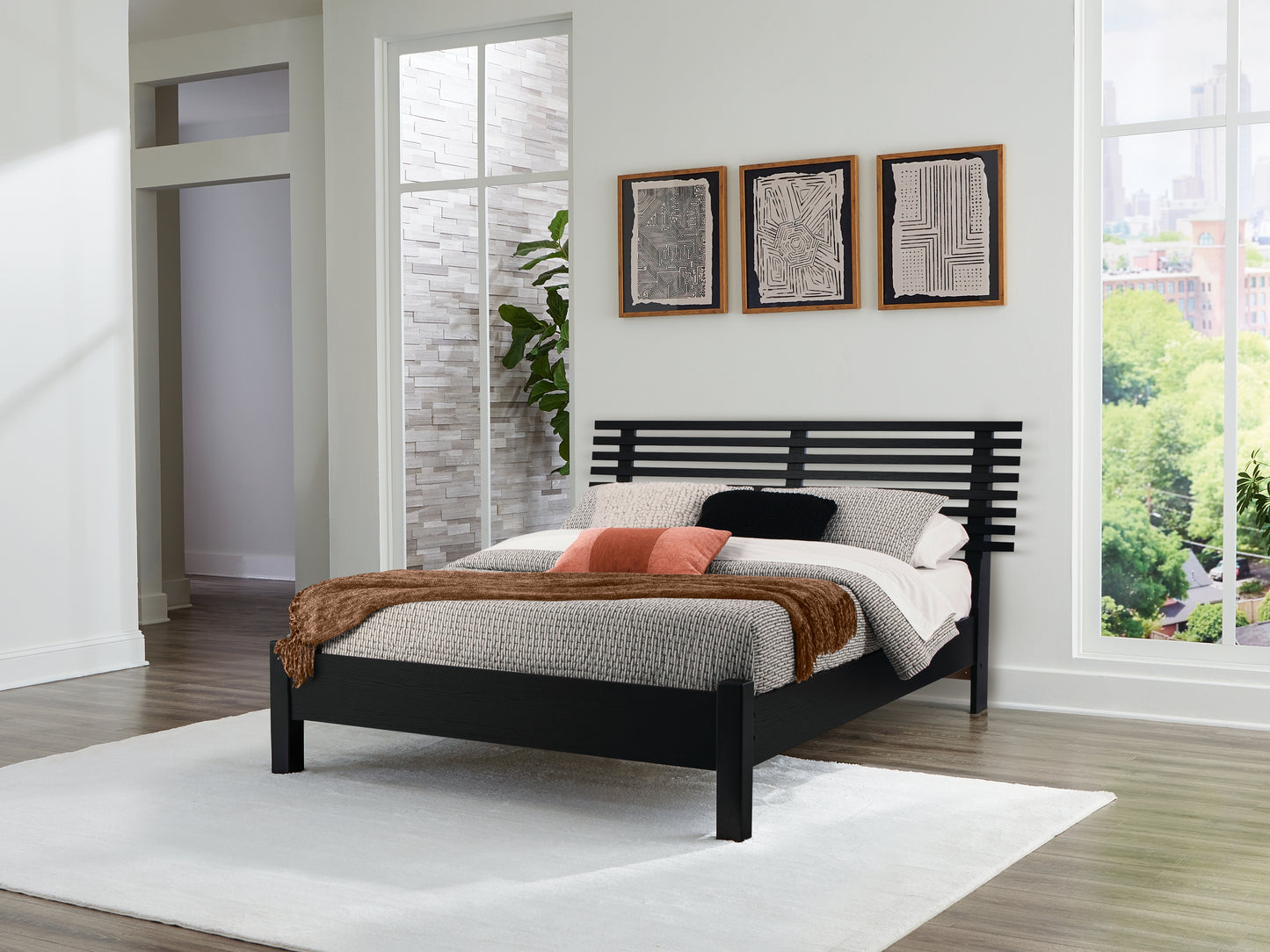 Bradenton Furniture Outlet - Ashley Furniture - Danziar Bedroom - Queen Slat Panel Bed / Black - B1013B1