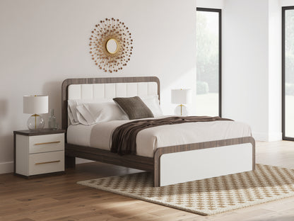 Bradenton Furniture Outlet - Ashley Furniture - Kendanport Bedroom - King Upholstered Bed / White/Brown - PCB1108B8