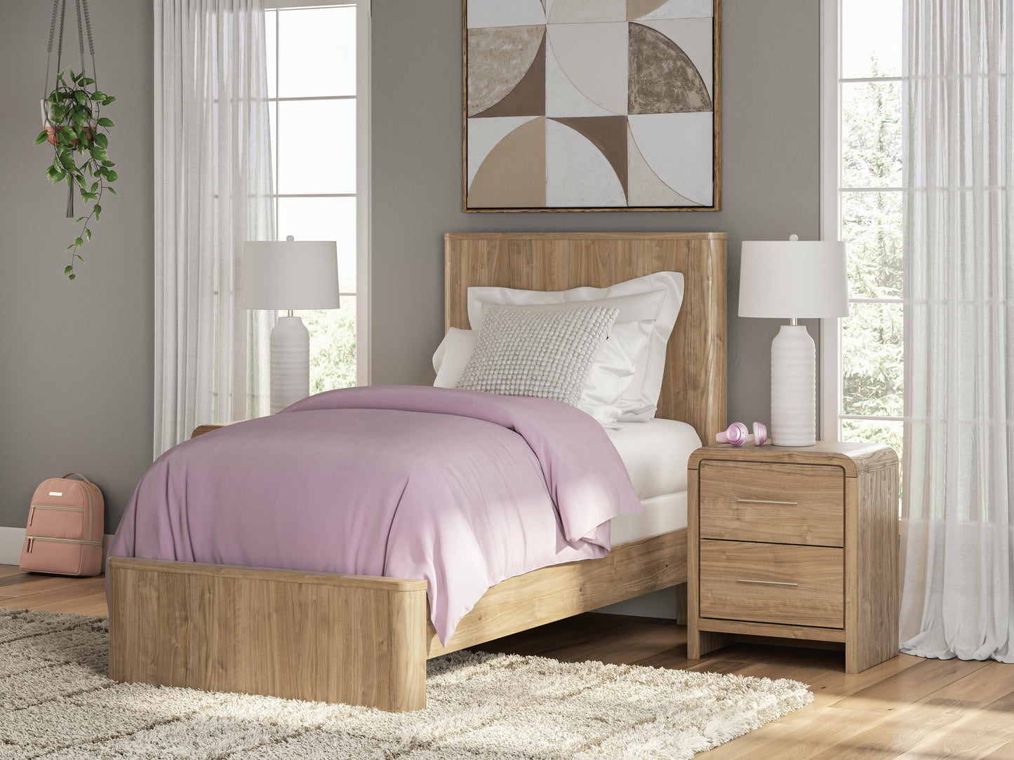 Bradenton Furniture Outlet - Ashley Furniture - Gramburg Bedroom - Twin Panel Bed / Warm Natural Brown - PCB1121B2