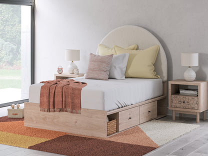Bradenton Furniture Outlet - Ashley Furniture - Arloster Bedroom - Full Upholstered Panel Bed with Storage / Tan/White - PCB1566B5