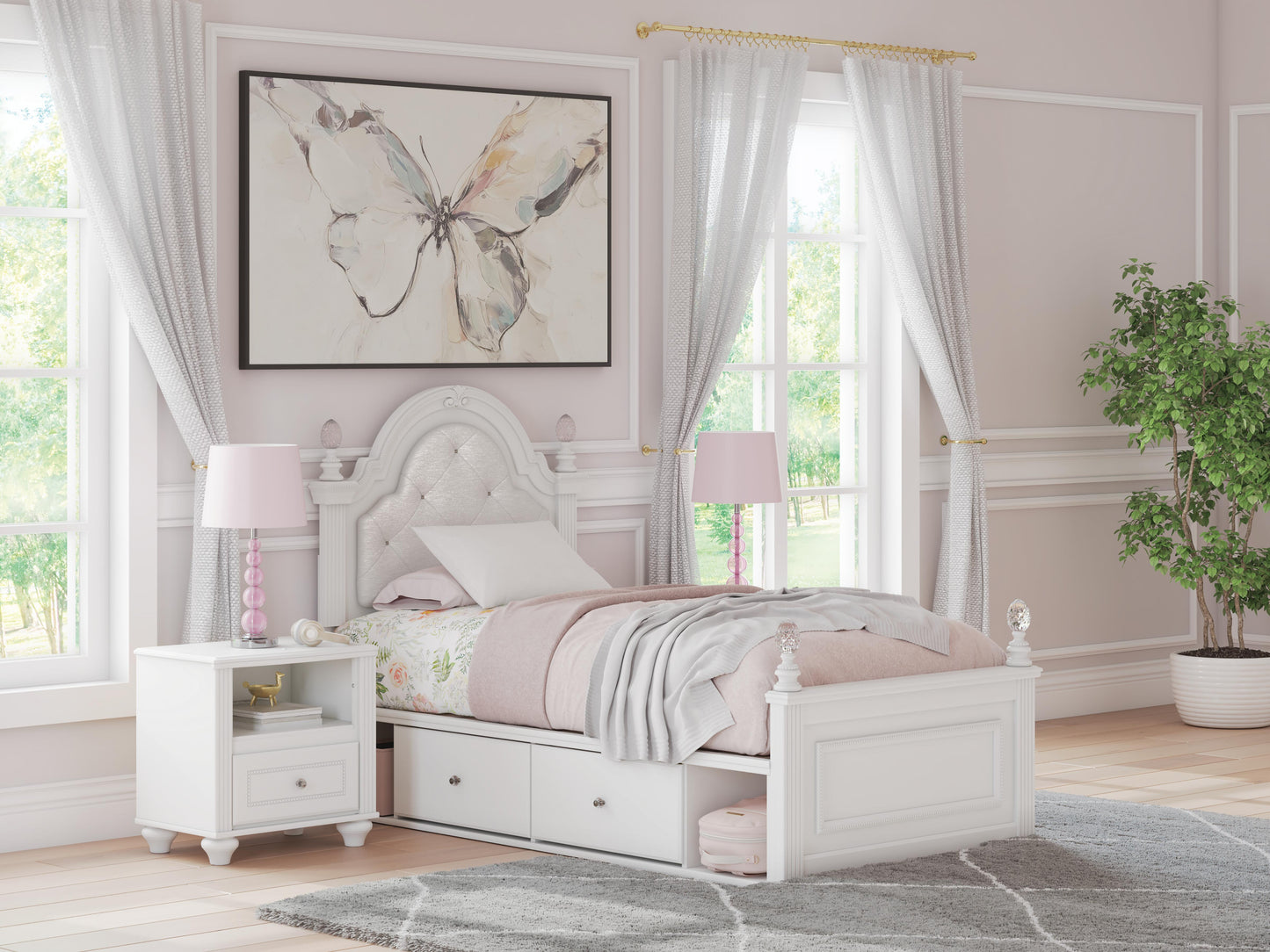 Bradenton Furniture Outlet - Ashley Furniture - Kozlani Bedroom - Twin Upholstered Panel Bed with Storage / White - PCB1819B17
