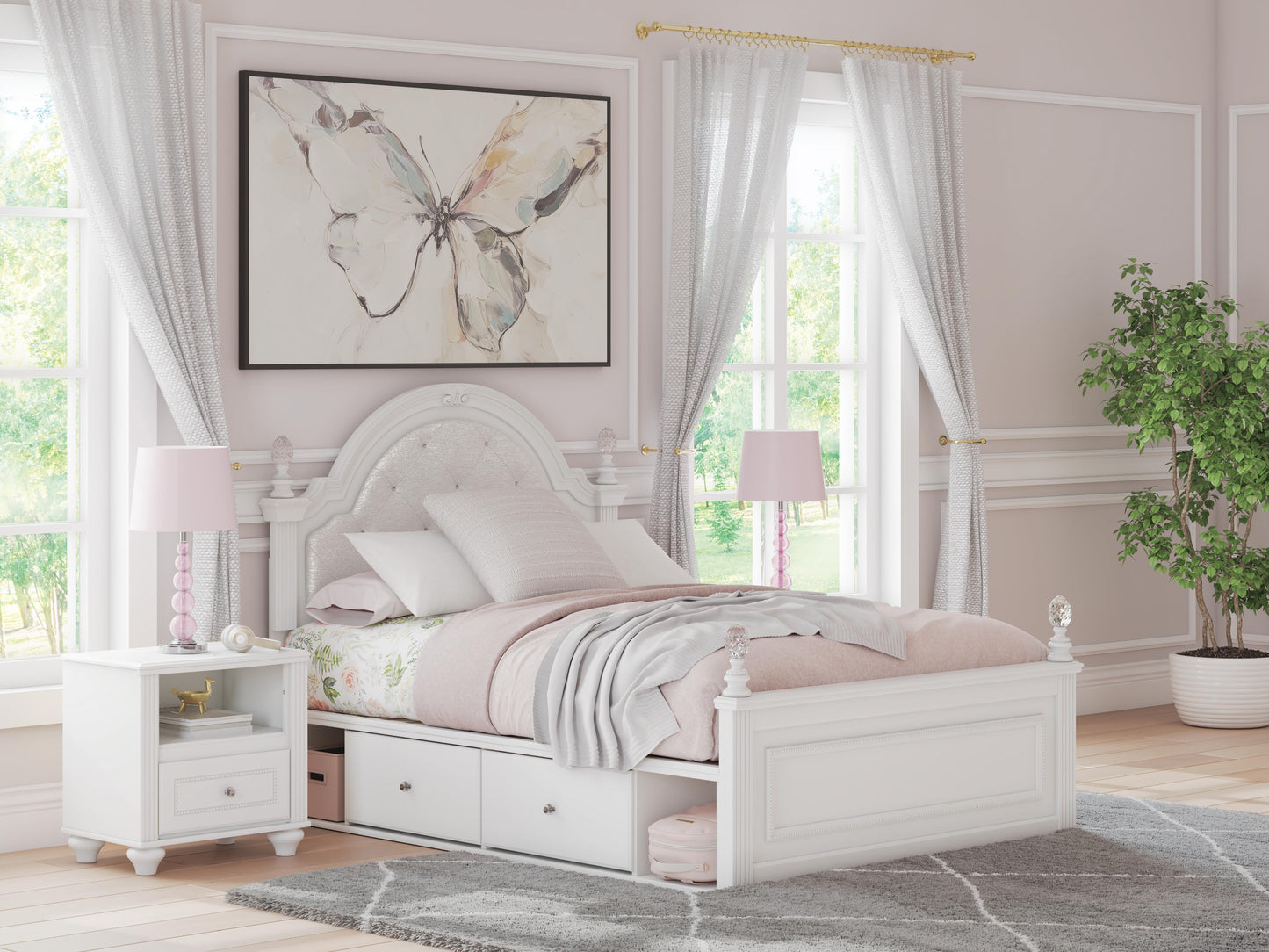 Bradenton Furniture Outlet - Ashley Furniture - Kozlani Bedroom - Full Upholstered Panel Bed with Storage / White - PCB1819B18