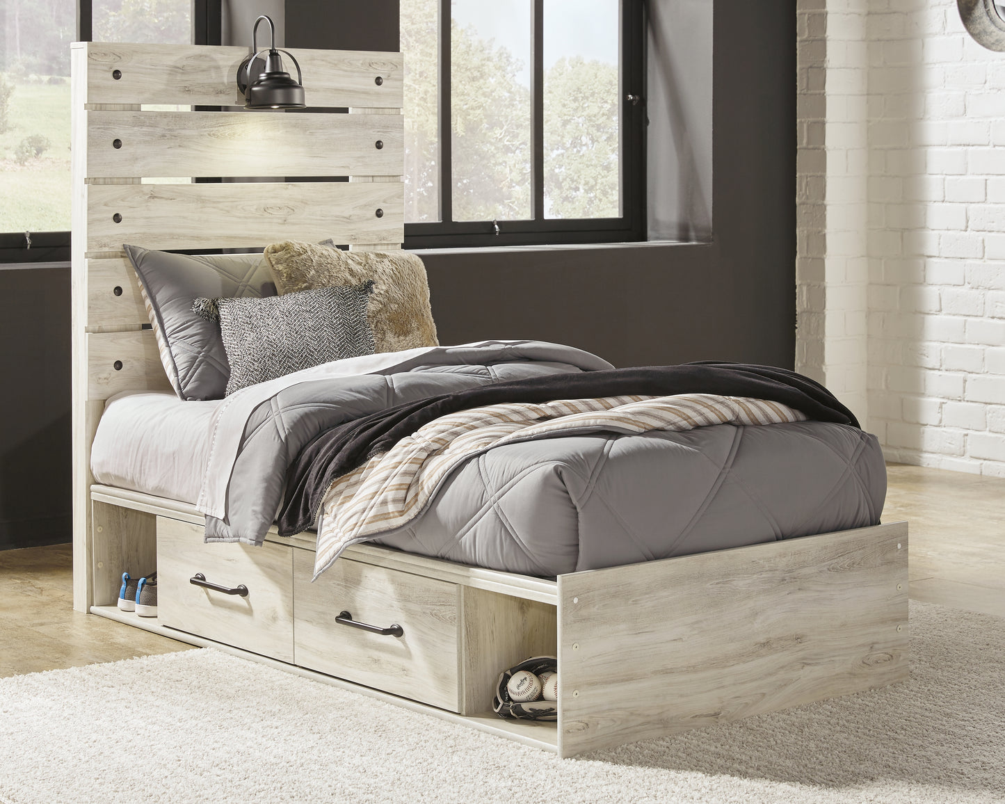 Bradenton Furniture Outlet - Ashley Furniture - Cambeck Bedroom - Twin Panel Bed with 2 Storage Drawers / Whitewash - B192B13