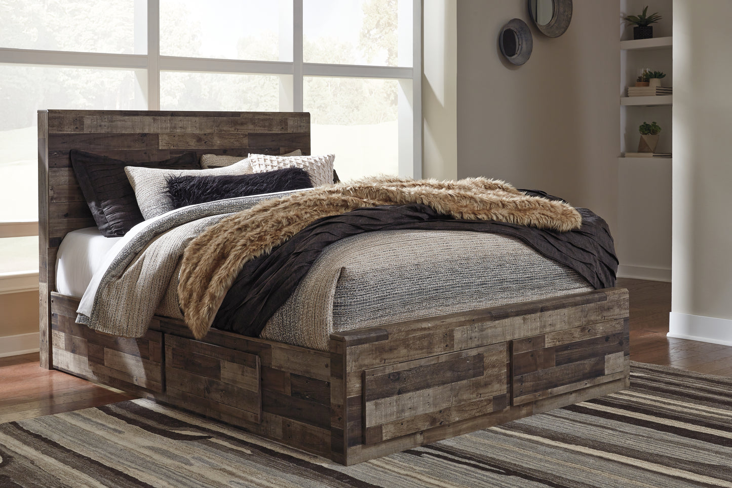 Bradenton Furniture Outlet - Ashley Furniture - Derekson Bedroom - Queen Panel Bed with 6 Storage Drawers / Multi Gray - B200B8