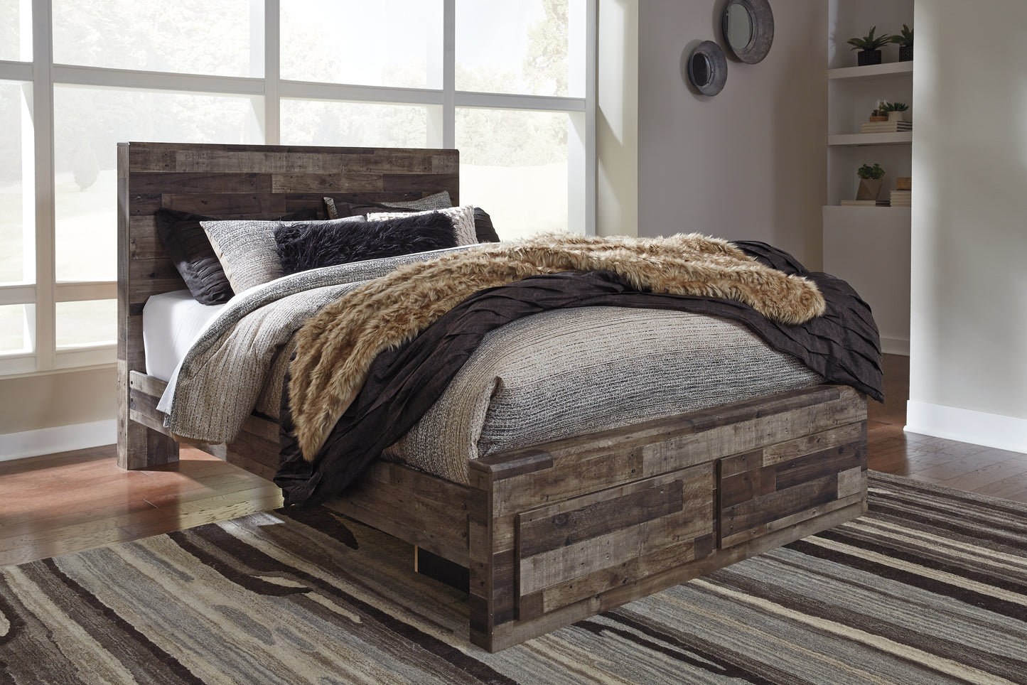 Bradenton Furniture Outlet - Ashley Furniture - Derekson Bedroom - Queen Panel Bed with 2 Storage Drawers / Multi Gray - B200B13