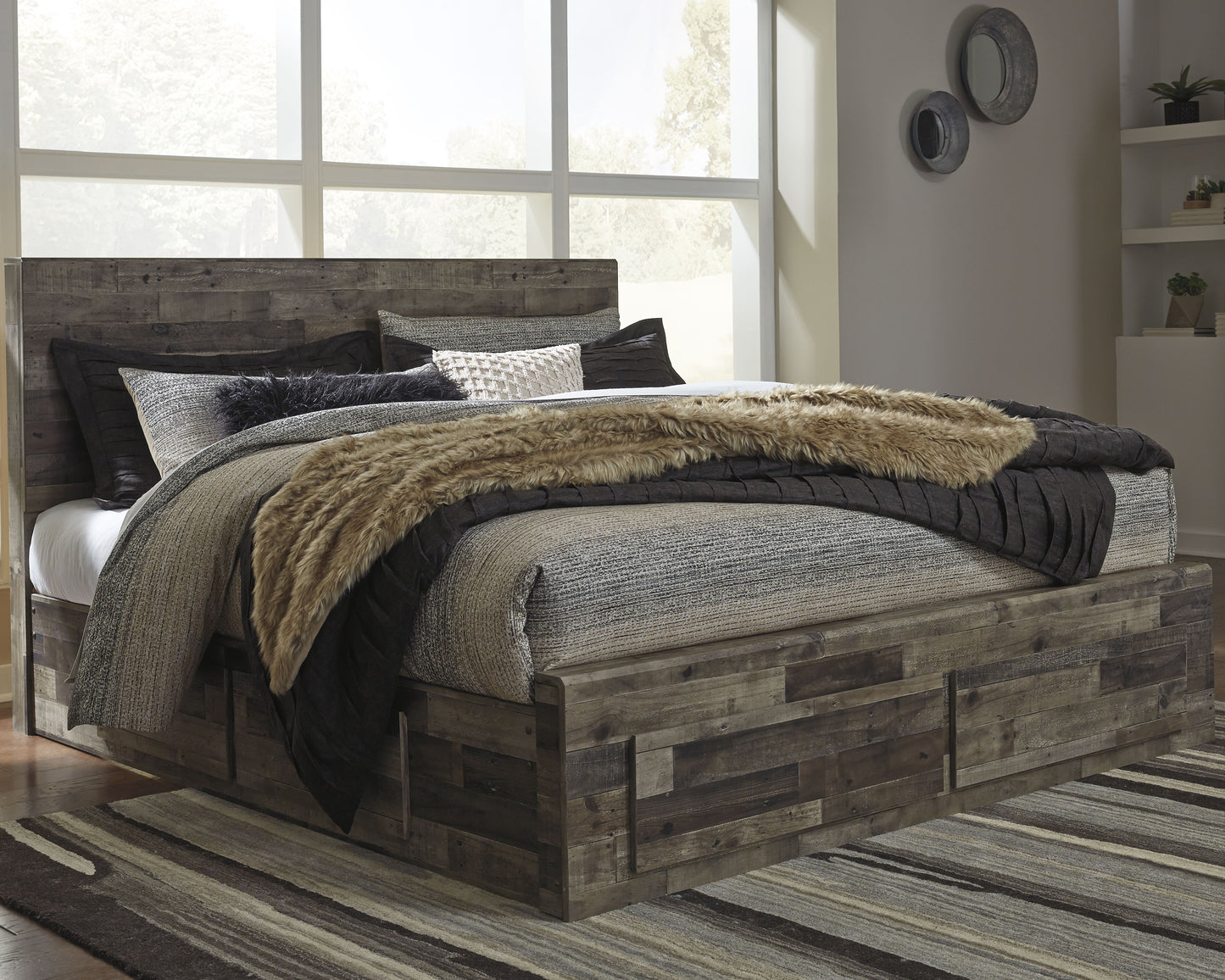 Bradenton Furniture Outlet - Ashley Furniture - Derekson Bedroom - King Panel Bed with 4 Storage Drawers / Multi Gray - B200B19