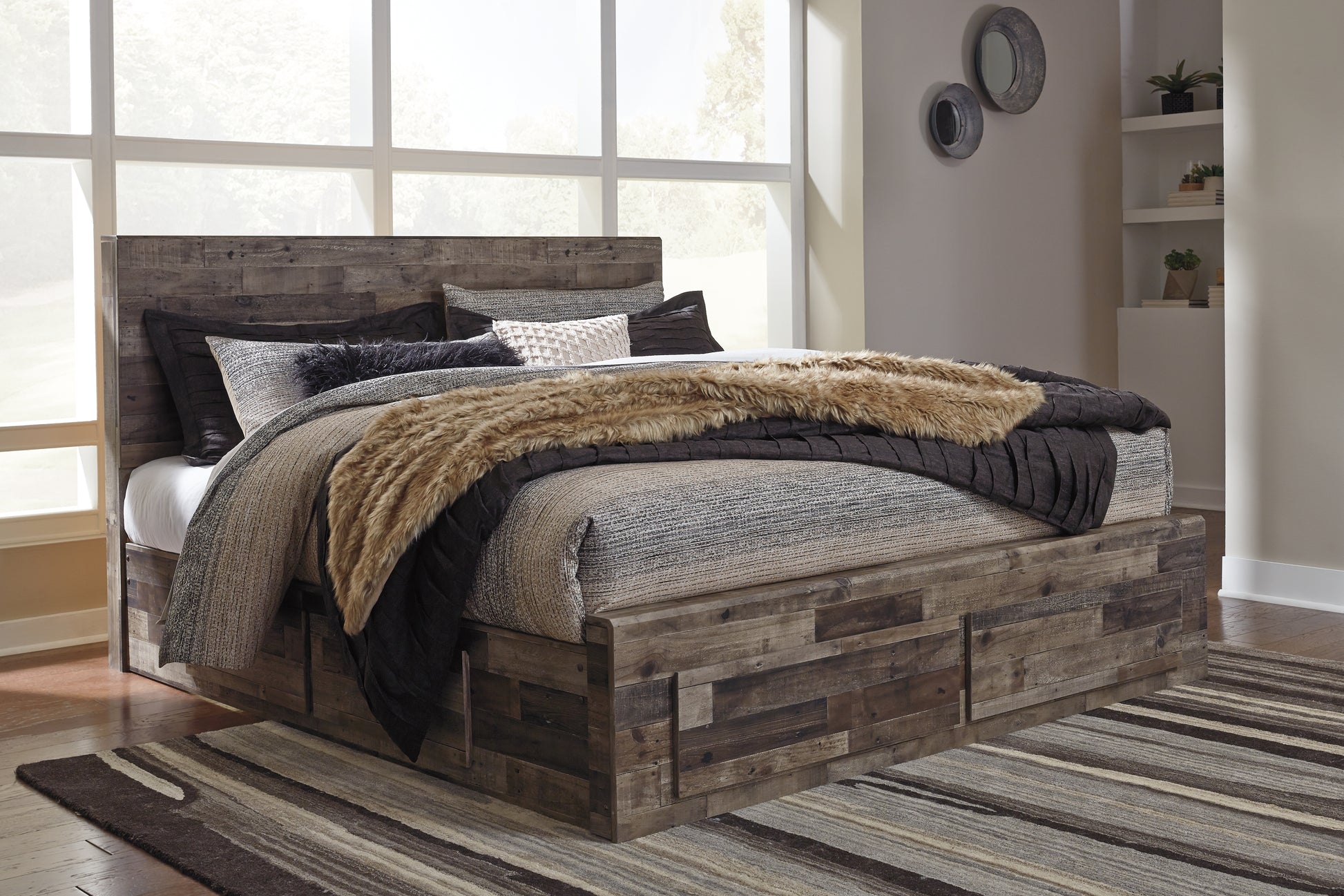 Bradenton Furniture Outlet - Ashley Furniture - Derekson Bedroom - King Panel Bed with 2 Side Storage / Multi Gray - B200B44