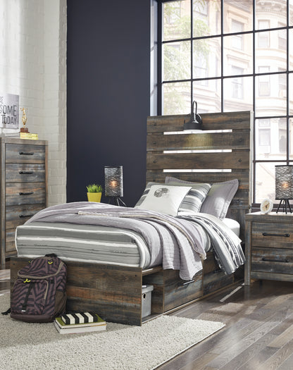 Bradenton Furniture Outlet - Ashley Furniture - Drystan Bedroom - Twin Panel Bed with 2 Storage Drawers / Multi - B211B8