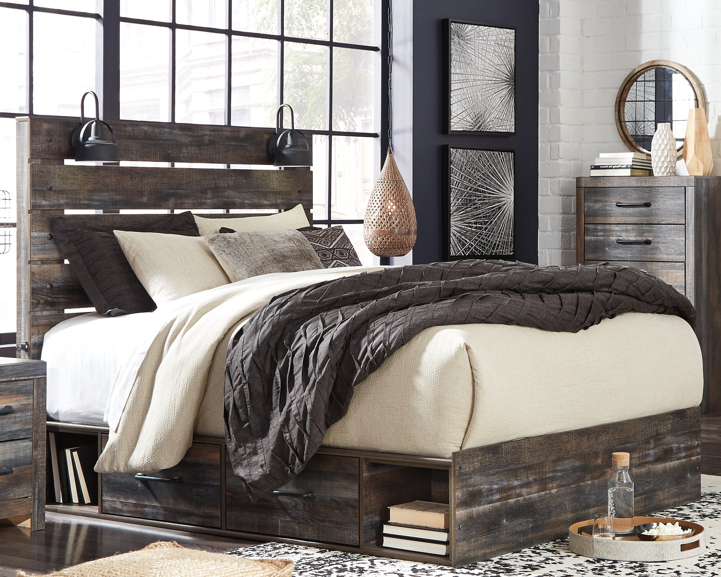 Bradenton Furniture Outlet - Ashley Furniture - Drystan Bedroom - Queen Panel Bed with 4 Storage Drawers / Multi - B211B13