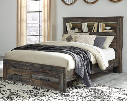 Bradenton Furniture Outlet - Ashley Furniture - Drystan Bedroom - Queen Bookcase Bed with 2 Storage Drawers / Multi - B211B23