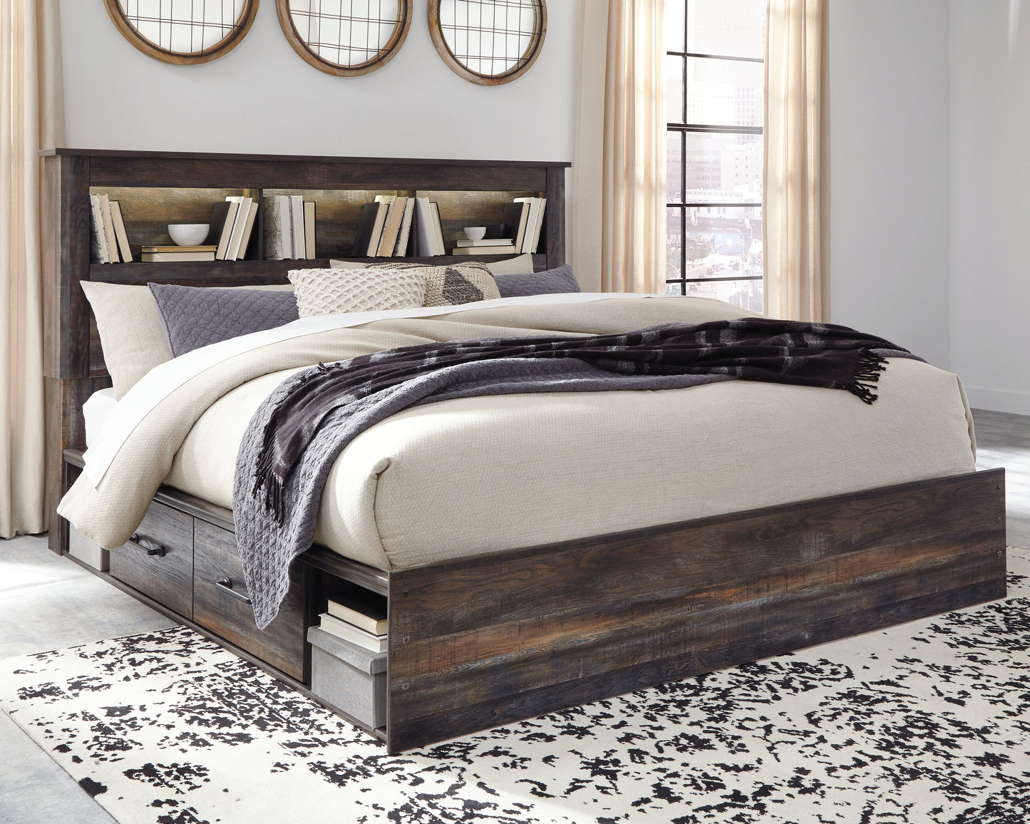 Bradenton Furniture Outlet - Ashley Furniture - Drystan Bedroom - King Bookcase Bed with 4 Storage Drawers / Multi - B211B52