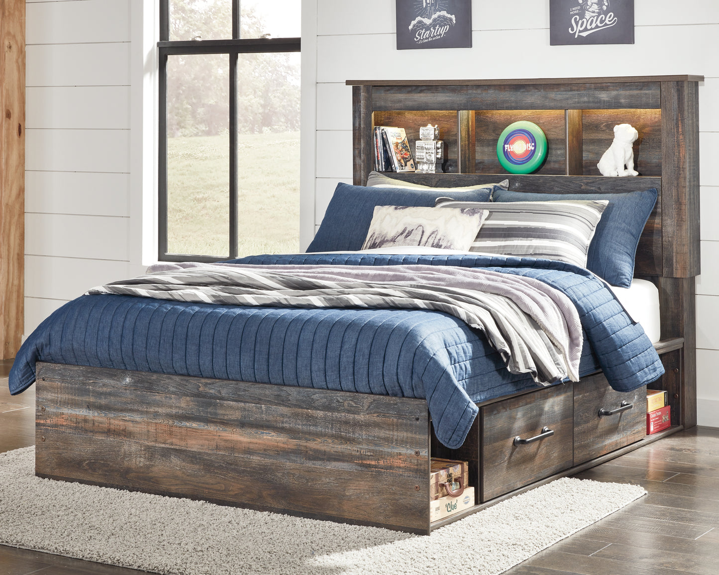 Bradenton Furniture Outlet - Ashley Furniture - Drystan Bedroom - Full Bookcase Bed with 4 Storage Drawers / Multi - B211B45