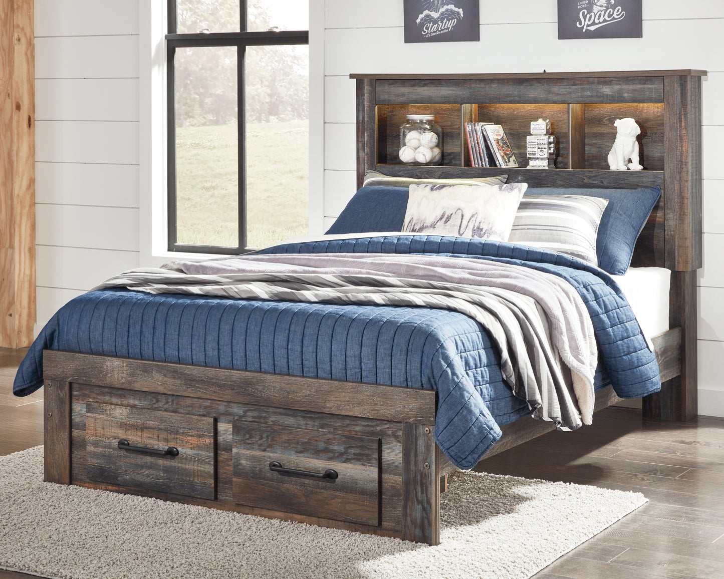 Bradenton Furniture Outlet - Ashley Furniture - Drystan Bedroom - Full Bookcase Bed with 2 Storage Drawers / Multi - B211B21