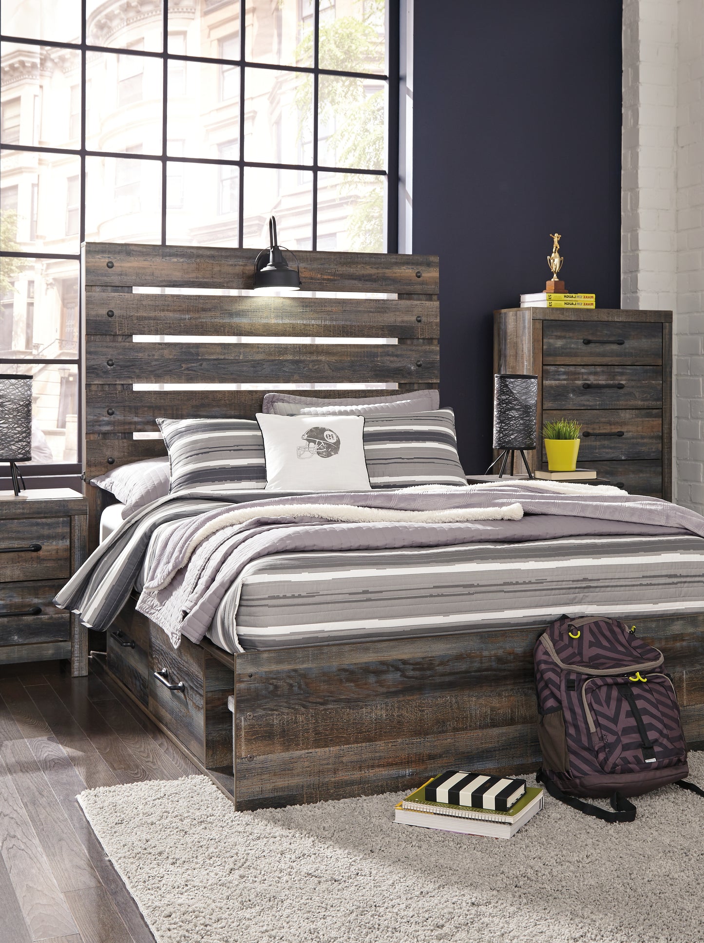 Bradenton Furniture Outlet - Ashley Furniture - Drystan Bedroom - Full Panel Bed with 4 Storage Drawers / Multi - B211B12