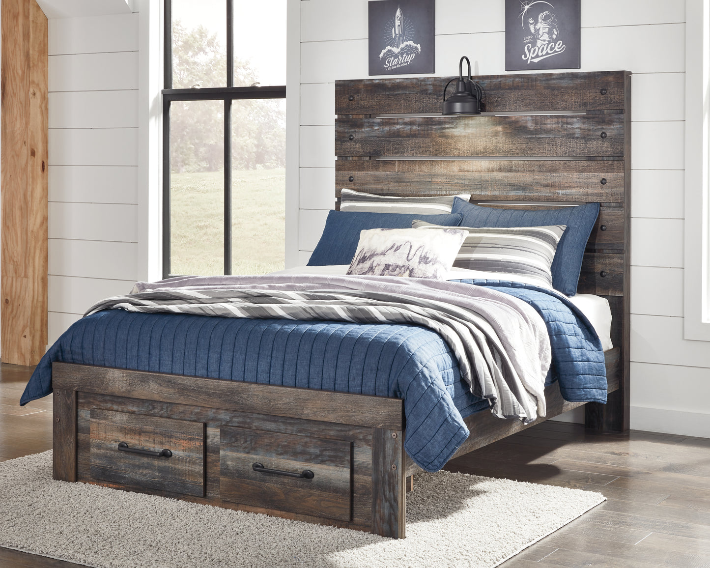 Bradenton Furniture Outlet - Ashley Furniture - Drystan Bedroom - Full Panel Bed with 2 Storage Drawers / Multi - B211B47