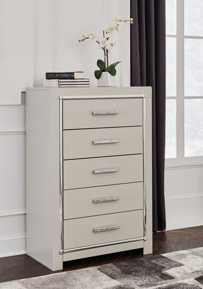 Bradenton Furniture Outlet - Ashley Furniture - Zyniden Bedroom - Five Drawer Chest / Silver - B2114-46