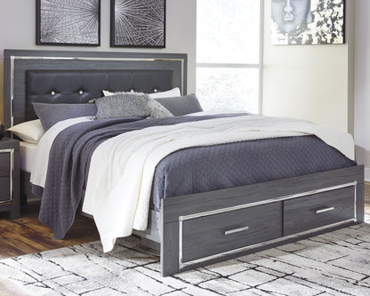 Bradenton Furniture Outlet - Ashley Furniture - Lodanna Bedroom - King Panel Bed with 2 Storage Drawers / Gray - B214B11