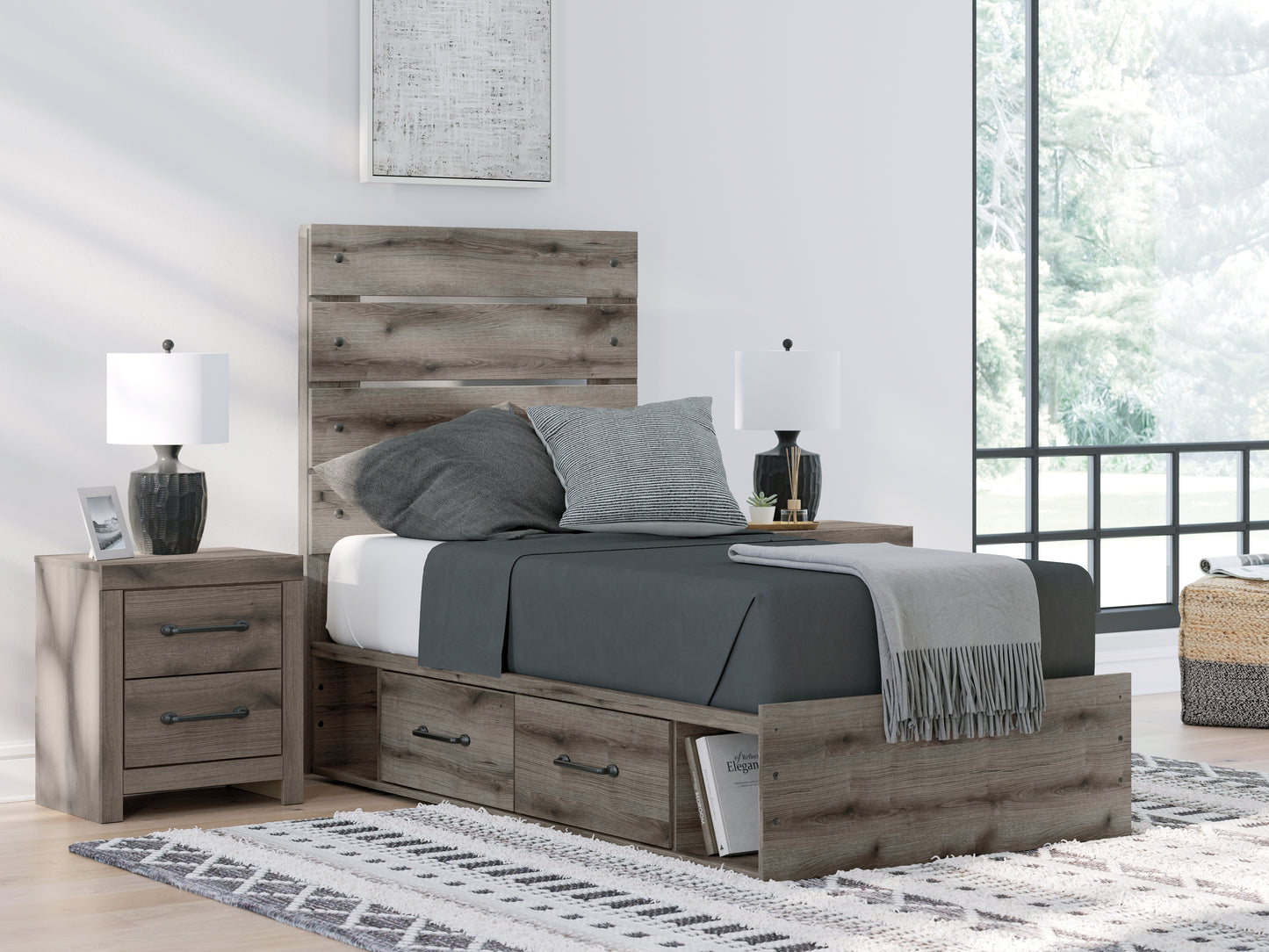 Bradenton Furniture Outlet - Ashley Furniture - Graystorm Bedroom - Twin Panel Storage Bed / Brown Gray - PCB2405B18
