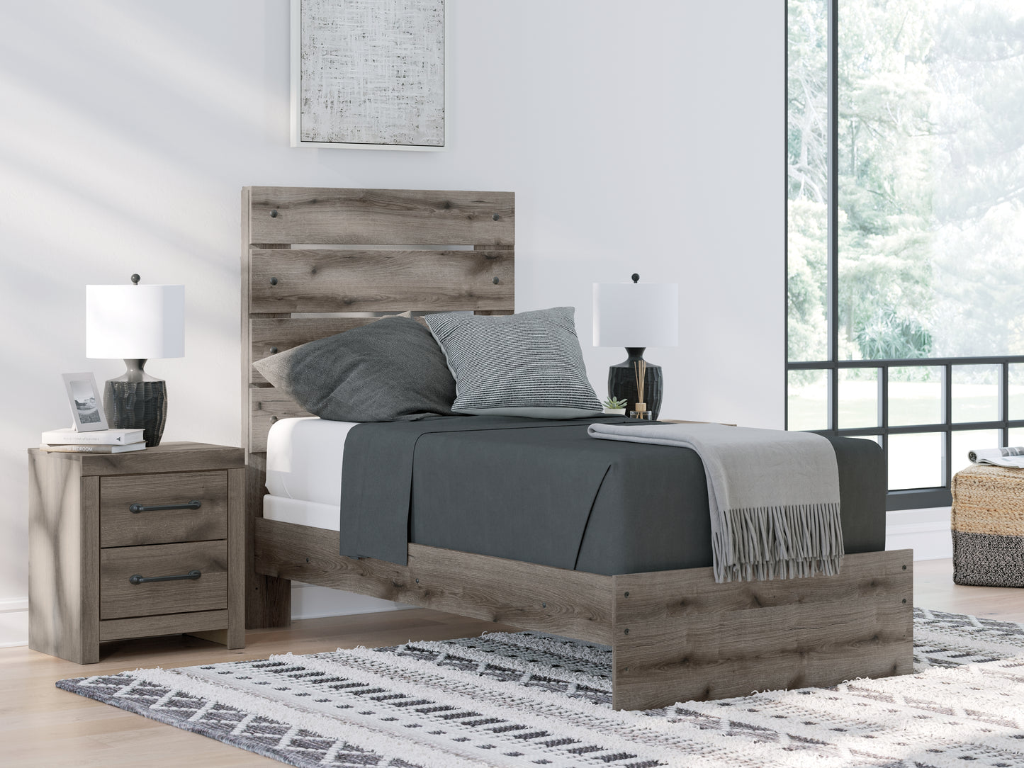 Bradenton Furniture Outlet - Ashley Furniture - Graystorm Bedroom - Twin Panel Bed / Brown Gray - PCB2405B12