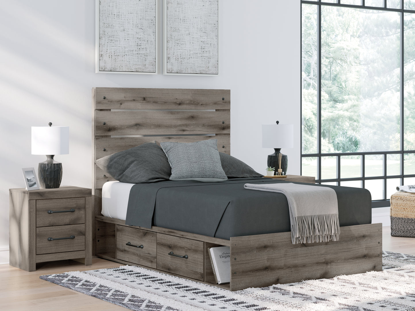 Bradenton Furniture Outlet - Ashley Furniture - Graystorm Bedroom - Full Panel Storage Bed / Brown Gray - PCB2405B16