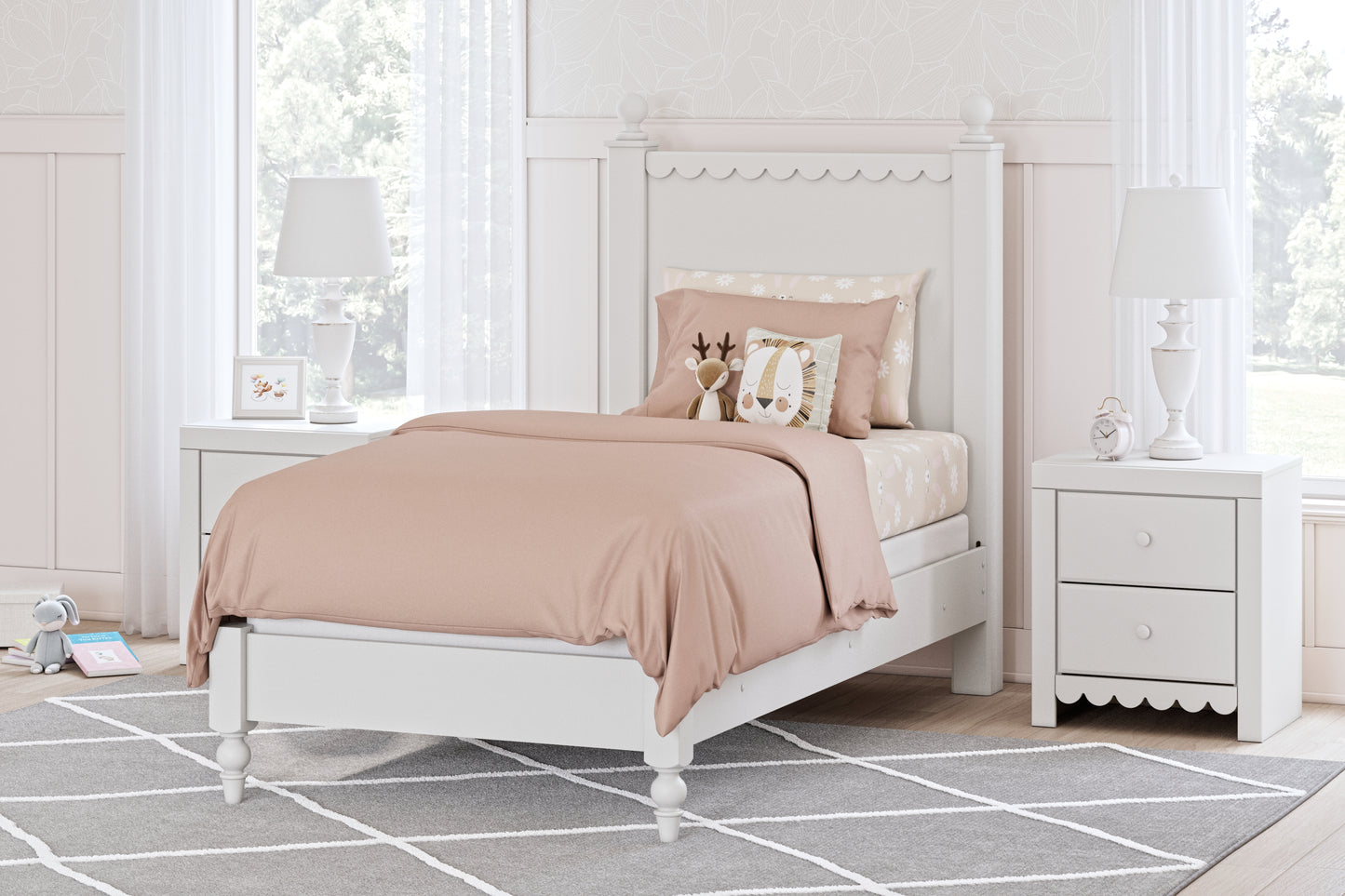 Bradenton Furniture Outlet - Ashley Furniture - Mollviney Bedroom - Twin Panel Bed / White - B2540B2