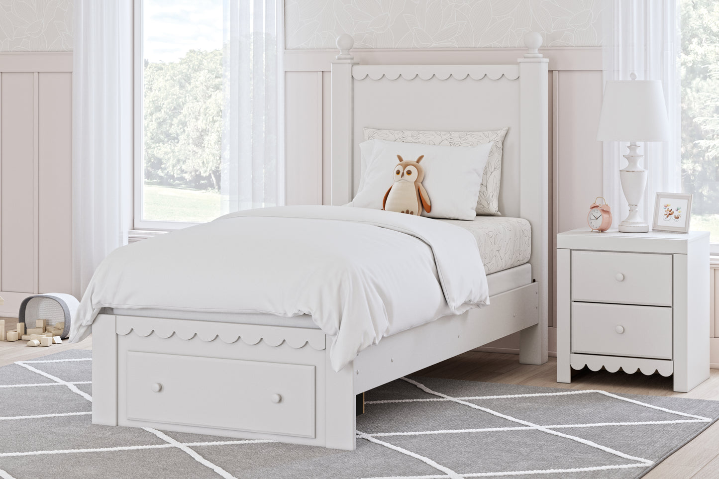 Bradenton Furniture Outlet - Ashley Furniture - Mollviney Bedroom - Twin Panel Storage Bed / White - B2540B6