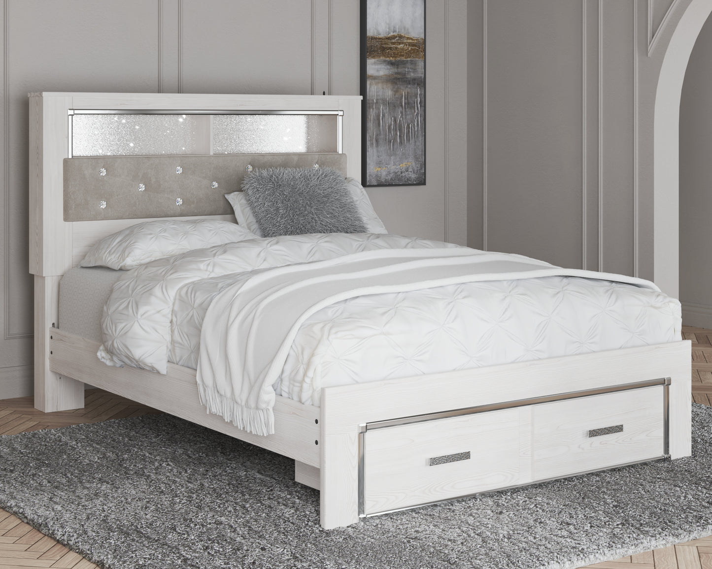 Bradenton Furniture Outlet - Ashley Furniture - Altyra Bedroom - Queen Upholstered Bookcase Bed with Storage / White - B2640B19