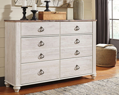 Bradenton Furniture Outlet - Ashley Furniture - Willowton Bedroom - Six Drawer Dresser / Whitewash - B267-31