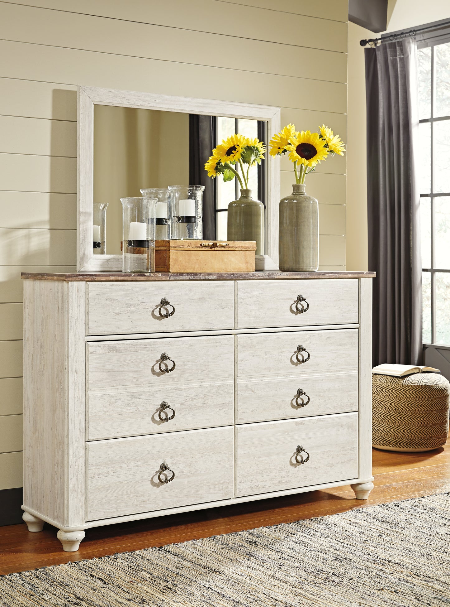 Bradenton Furniture Outlet - Ashley Furniture - Willowton Bedroom - Dresser and Mirror / Whitewash - B267B1