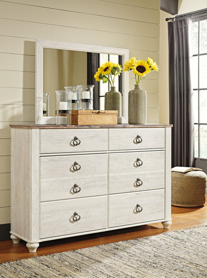 Bradenton Furniture Outlet - Ashley Furniture - Willowton Bedroom - Dresser and Mirror / Whitewash - B267B1