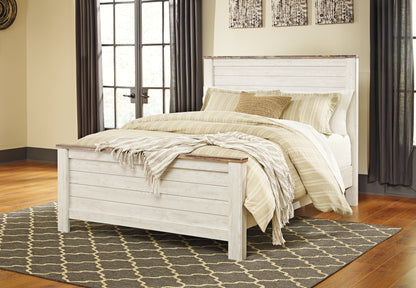 Bradenton Furniture Outlet - Ashley Furniture - Willowton Bedroom - King Panel Bed / Whitewash - B267B10
