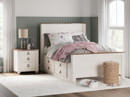 Bradenton Furniture Outlet - Ashley Furniture - Willowton Bedroom - Full Panel Bed with 2 Storage Drawers / Whitewash - B267B22