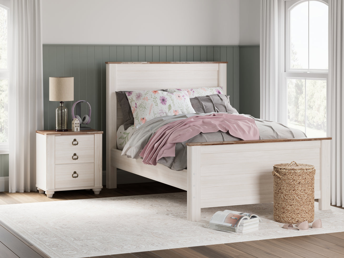 Bradenton Furniture Outlet - Ashley Furniture - Willowton Bedroom - Full Panel Bed / Whitewash - B267B17