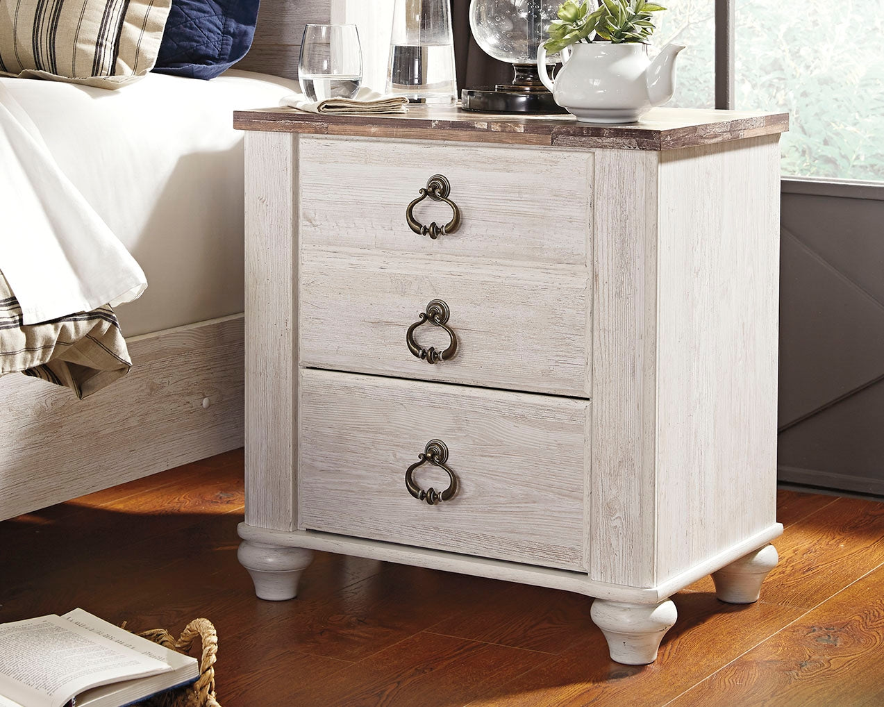 Bradenton Furniture Outlet - Ashley Furniture - Willowton Bedroom - Two Drawer Night Stand / Whitewash - B267-92
