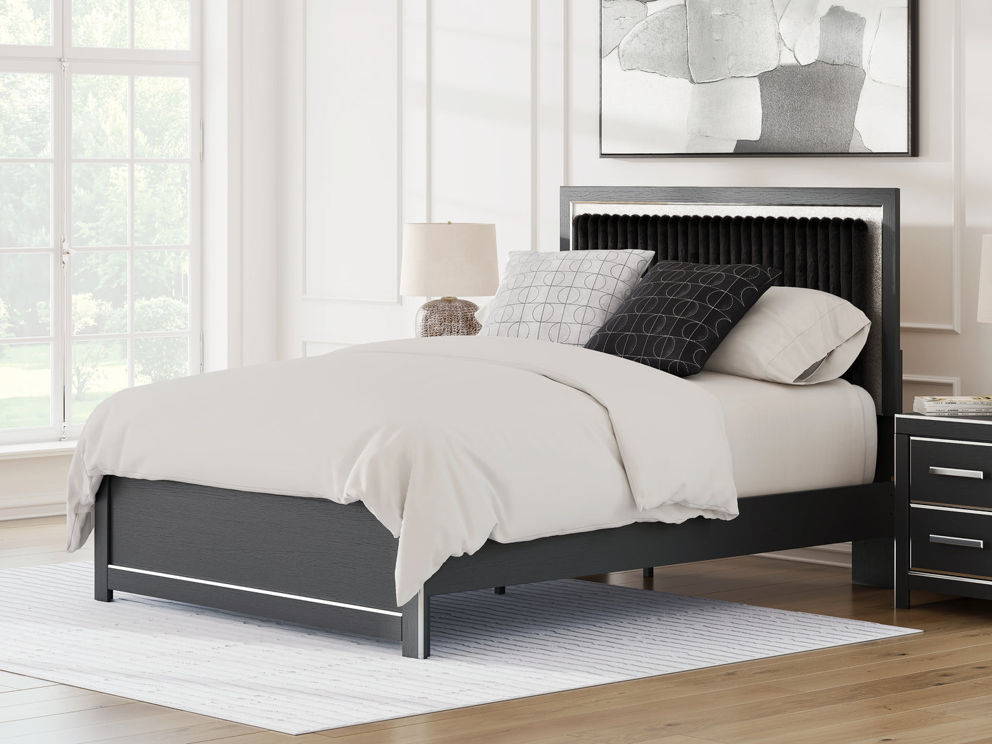 Bradenton Furniture Outlet - Ashley Furniture - Zuraleus Bedroom - Queen Upholstered Platform Bed / Black - PCB3380B2