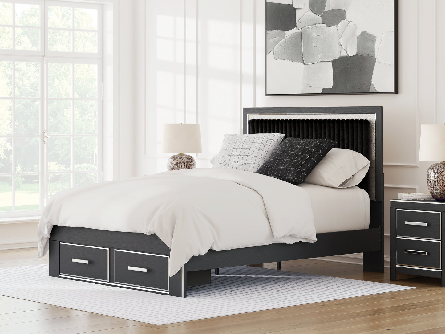 Bradenton Furniture Outlet - Ashley Furniture - Zuraleus Bedroom - Queen Upholstered Panel Storage Bed / Black - PCB3380B4