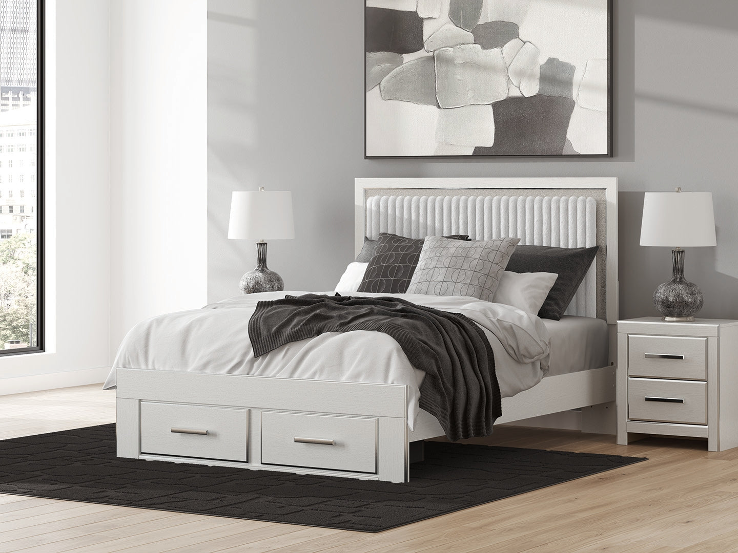 Bradenton Furniture Outlet - Ashley Furniture - Zuraleus Bedroom - Queen Upholstered Panel Storage Bed / White - PCB3381B4