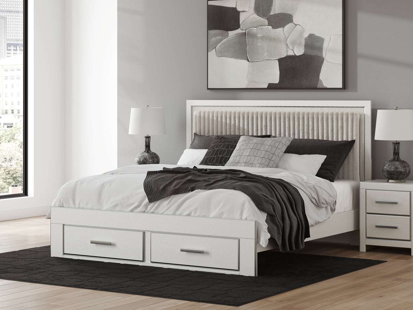 Bradenton Furniture Outlet - Ashley Furniture - Zuraleus Bedroom - King Upholstered Panel Storage Bed / White - PCB3381B9